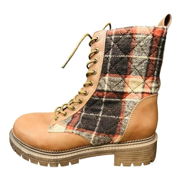 Rock & Candy Brown Plaid Lace Up Max Round Toe Platform Booties Women Size‎ 8.5 - Picture 3 of 14